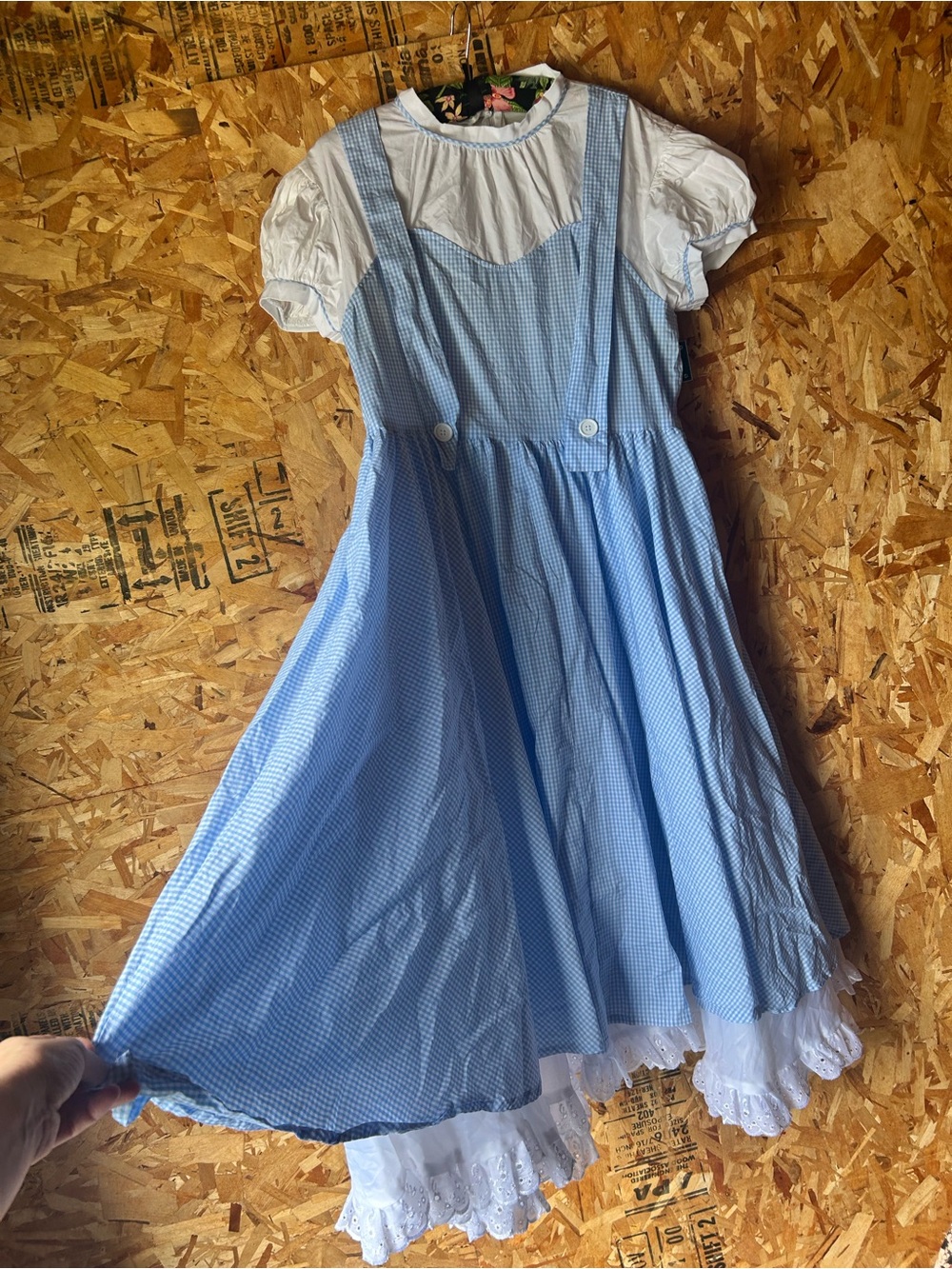 Dorthy dress xl Blue Gingham Midi Pinafore Dress with Puff Sleeve Blouse